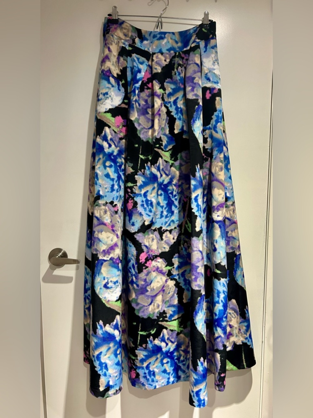 Eliza J Floral Maxi Skirt in Blue, Black and Purple